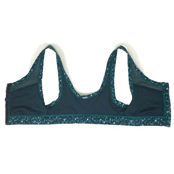 LuLuLemon Drop It Like It's Hot- Sz 2 -Teal Front-Zip Bra-Sheer Accents-Abstract - Picture 3 of 7